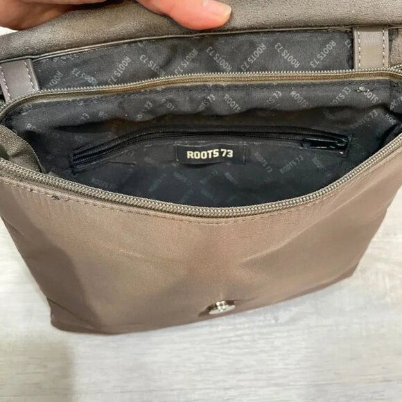 Roots 73 Nylon and Leather Taupe Colored Crossbody Bag with Adjustable Strap - Picture 8 of 16